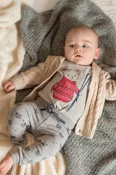 Футболка с длинными рукавами Coccodrillo серый с принтом плюшевого мишки