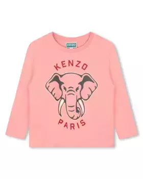 Футболка с длинными рукавами для девочки из 100% хлопка Kenzo Kids, розовый