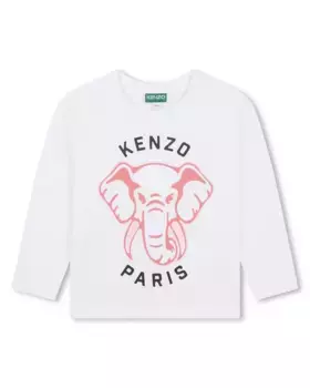Футболка с длинными рукавами для девочки из 100% хлопка Kenzo Kids, белый