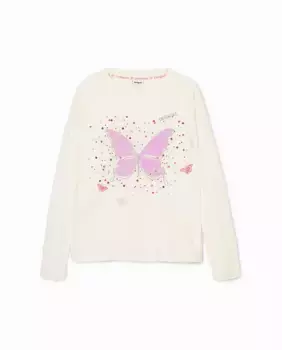 Футболка с длинными рукавами для девочки с бабочкой Desigual, белый