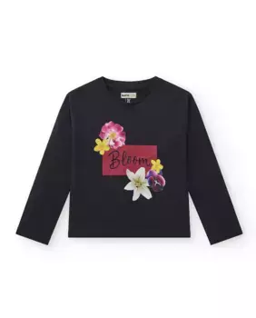 Футболка с длинными рукавами для девочки с рисунком спереди Tuc tuc, черный