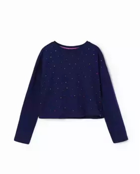 Футболка с длинными рукавами для девочки в горошек Desigual, темно-синий