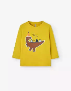 Футболка с длинными рукавами для мальчика и тиснением динозавра Losan, желтый