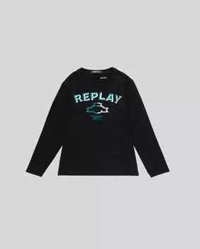 Футболка с длинными рукавами для мальчика с рисунком Replay, черный
