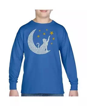 Футболка с длинными рукавами для мальчиков Cat Moon Word Art La Pop Art, черный