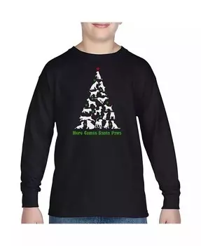 Футболка с длинными рукавами для мальчиков «Here Comes Santa Paws» Word Art La Pop Art, синий
