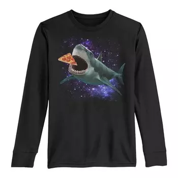 Футболка с длинными рукавами для мальчиков 8–20 лет Shark Space Pizza Licensed Character, черный