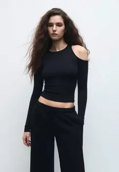 Футболка с длинными рукавами Fitted Asymmetric Shoulder PULL&BEAR, черный