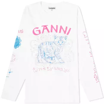 Футболка с длинными рукавами GANNI Cat Long Sleeve, белый