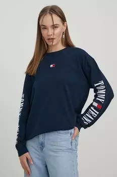 Футболка с длинными рукавами, хлопок Tommy Jeans, темно-синий