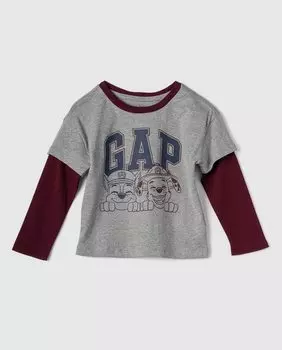 Футболка с длинными рукавами и эффектом двойного рукава, с логотипом Gap, светло-серый