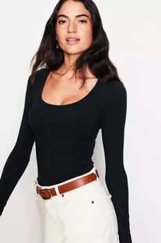 Футболка с длинными рукавами и двухслойным вырезом Boden, черный