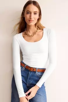 Футболка с длинными рукавами и двухслойным вырезом Boden, белый