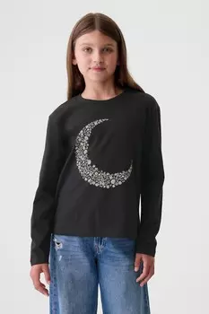 Футболка с длинными рукавами и графическим принтом Gap, черный