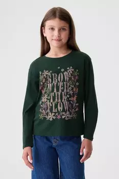 Футболка с длинными рукавами и графическим принтом Gap, зеленый