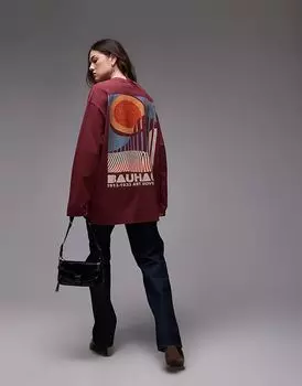 Футболка с длинными рукавами и графическим принтом Bauhaus в бордовом цвете Topshop