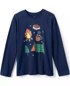 Футболка с длинными рукавами и графическим рисунком для мальчиков Lands' End, черный