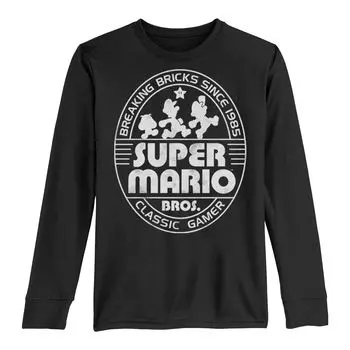 Футболка с длинными рукавами и графическим рисунком Nintendo Super Mario Brick Break 85 для мальчиков 8–20 лет с логотипом Tie Dye Licensed Character