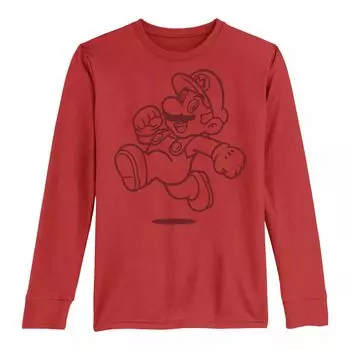 Футболка с длинными рукавами и графическим рисунком Nintendo Super Mario Line Art для мальчиков 8–20 лет Licensed Character