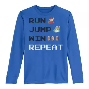 Футболка с длинными рукавами и графическим рисунком Nintendo Super Mario Run Jump Win для мальчиков 8–20 лет Licensed Character