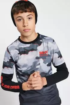 Футболка с длинными рукавами и камуфляжным принтом 'Crenate' Beat Boyz Club, черный