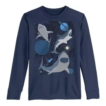 Футболка с длинными рукавами и коллажем Shark Space для мальчиков 8–20 лет Licensed Character, темно-синий