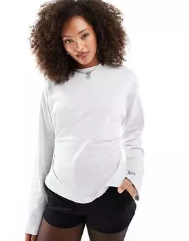 Футболка с длинными рукавами и корсетной талией цвета ледяной меланж ASOS DESIGN