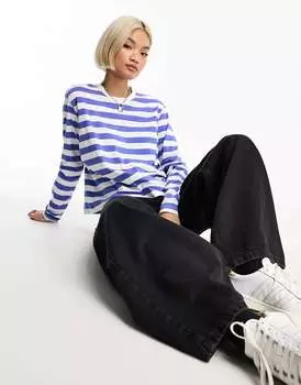 Футболка с длинными рукавами и круглым вырезом Noisy May в сине-белую полоску