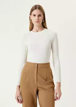 Футболка с длинными рукавами и круглым вырезом цвета экрю Beymen