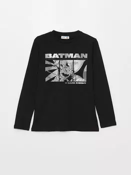 Футболка с длинными рукавами и круглым вырезом для мальчиков с принтом Бэтмена LCW Kids, новый черный