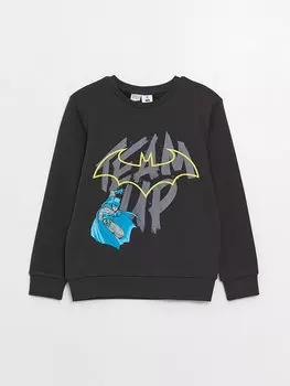 Футболка с длинными рукавами и круглым вырезом для мальчиков с принтом Бэтмена LCW Kids, антрацит