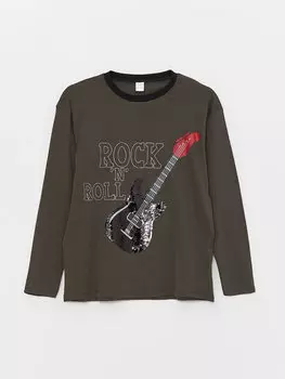 Футболка с длинными рукавами и круглым вырезом для мальчиков с принтом в стиле рок-н-ролл LCW Kids