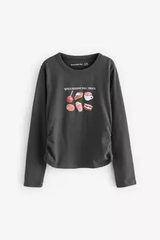 Футболка с длинными рукавами и круглым вырезом с принтом пиццы Abercrombie & Fitch, серый