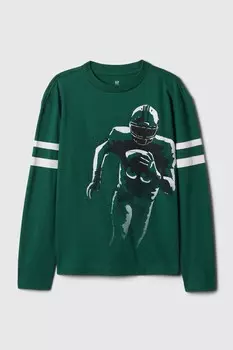 Футболка с длинными рукавами и круглым вырезом, спортивная, с принтом (4 13 лет) Gap, зеленый