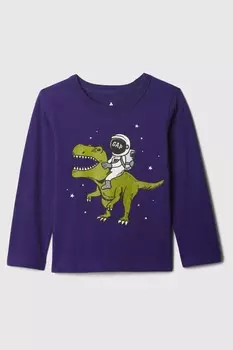 Футболка с длинными рукавами и круглым вырезом с принтом динозавра (6 мес 5 лет) Gap, синий