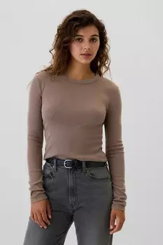 Футболка с длинными рукавами и круглым вырезом в рубчик Gap, коричневый