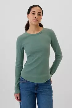 Футболка с длинными рукавами и круглым вырезом, вафельная трикотажная футболка Gap, зеленый