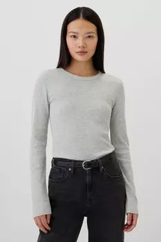 Футболка с длинными рукавами и круглым вырезом, вафельная трикотажная футболка Gap, серый