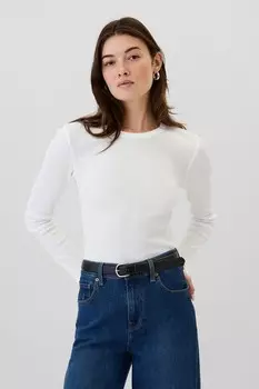 Футболка с длинными рукавами и круглым вырезом, вафельная трикотажная футболка Gap, белый