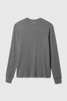 Футболка с длинными рукавами и круглым вырезом из фактурной вафельной вязки Gap, серый