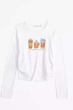 Футболка с длинными рукавами и круглым вырезом с принтом пиццы Abercrombie & Fitch, белый