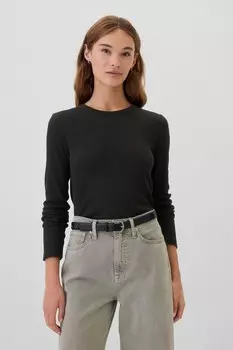 Футболка с длинными рукавами и круглым вырезом, вафельная трикотажная футболка Gap, черный