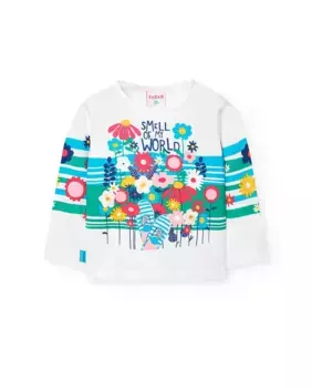 Футболка с длинными рукавами и круглым вырезом для девочки Boboli, белый