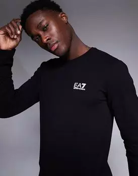 Футболка с длинными рукавами и логотипом Armani черного цвета EA7