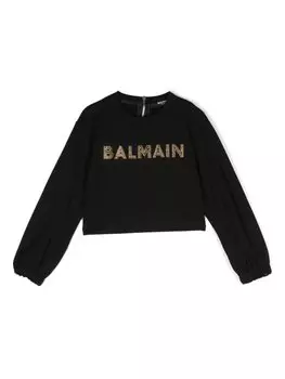 Футболка с длинными рукавами и логотипом Balmain Kids, черный