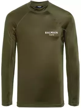 Футболка с длинными рукавами и логотипом BALMAIN, зеленый