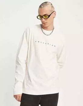 Футболка с длинными рукавами и логотипом COLLUSION цвета экрю