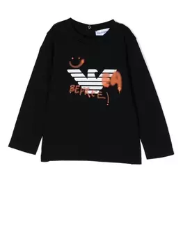 Футболка с длинными рукавами и логотипом Emporio Armani Kids, черный