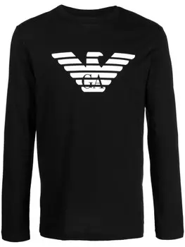 Футболка с длинными рукавами и логотипом Emporio Armani, черный