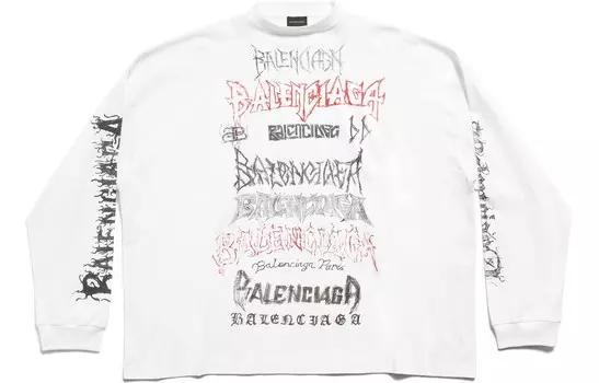 Футболка с длинными рукавами и металлическим узором, средней посадки Balenciaga, белый